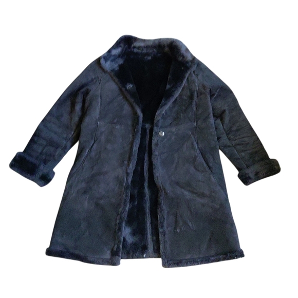 SEARLE Suede Fur Lined Black Coat Women's Medium Suede Jacket - Picture 11 of 11
